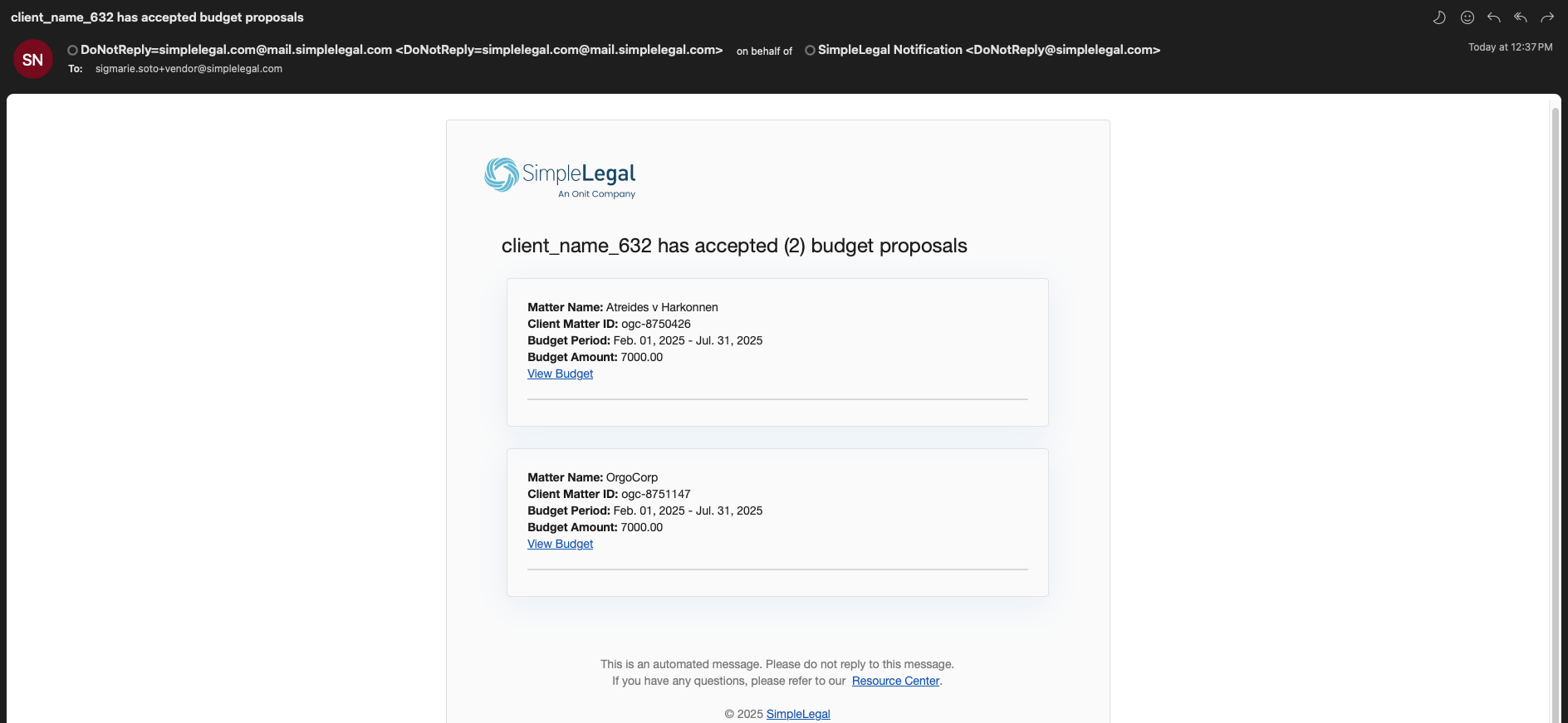 Budgets List in CounselGO