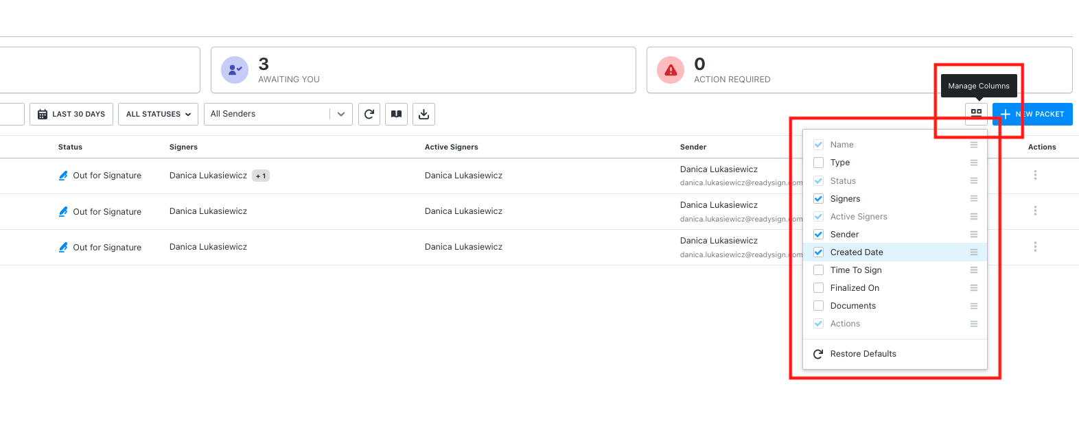 ReadySign - Sign Tab Dashboard