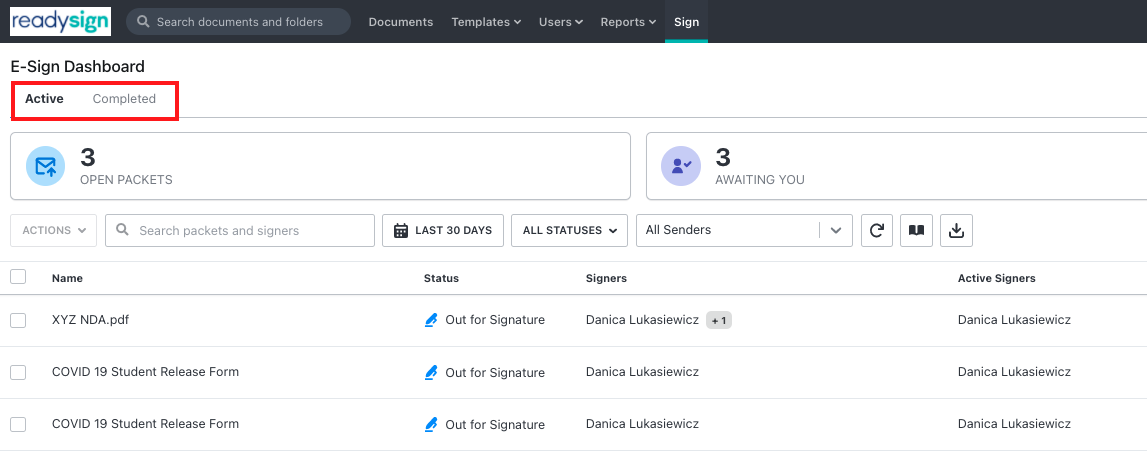 ReadySign - Sign Tab Dashboard